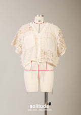 Off White Mixed Fabric Cropped Top