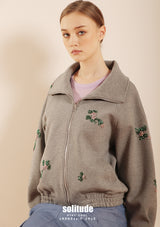 Charcoal Embroidered Zip Up Jacket