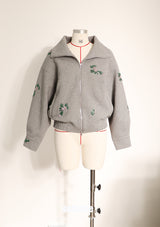 Charcoal Embroidered Zip Up Jacket