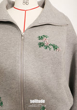 Charcoal Embroidered Zip Up Jacket