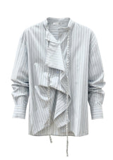 Blue Striped Shirt With Drawstring Details