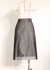 Denim Mixed Fabric Pleated Skirt