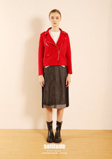 Denim Mixed Fabric Pleated Skirt