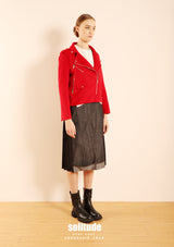 Denim Mixed Fabric Pleated Skirt