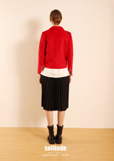 Denim Mixed Fabric Pleated Skirt