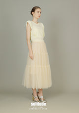 Beige Bling Bling Gauze Skirt