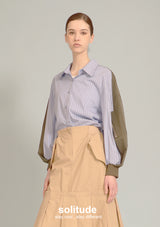 Green Striped Mixed Fabric Shirt