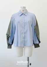 Green Striped Mixed Fabric Shirt