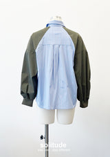 Green Striped Mixed Fabric Shirt