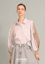 Beige Striped Mixed Fabric Shirt