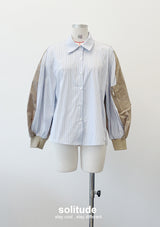 Beige Striped Mixed Fabric Shirt