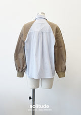 Beige Striped Mixed Fabric Shirt