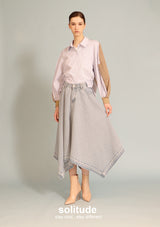 Beige Striped Mixed Fabric Shirt