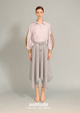 Beige Striped Mixed Fabric Shirt