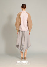 Beige Striped Mixed Fabric Shirt