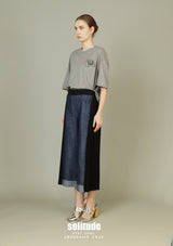 Denim Mix Fabrics Pleated Pants