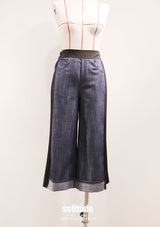 Denim Mix Fabrics Pleated Pants