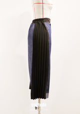 Denim Mix Fabrics Pleated Pants