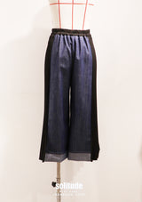 Denim Mix Fabrics Pleated Pants