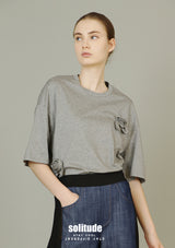 Denim Mix Fabrics Pleated Pants