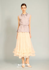 Embellished Grey Striped Sleeveless Shirt