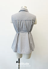 Embellished Grey Striped Sleeveless Shirt
