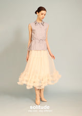 Embellished Grey Striped Sleeveless Shirt