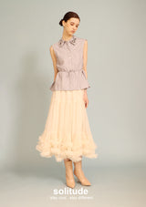 Embellished Grey Striped Sleeveless Shirt