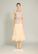 Embellished Grey Striped Sleeveless Shirt