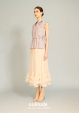 Embellished Grey Striped Sleeveless Shirt