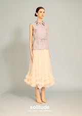 Embellished Grey Striped Sleeveless Shirt