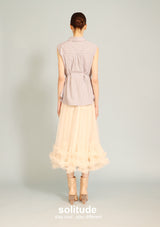 Embellished Grey Striped Sleeveless Shirt