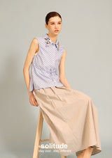 Embellished Blue Striped Sleeveless Shirt