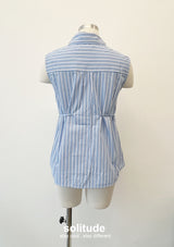 Embellished Blue Striped Sleeveless Shirt