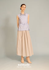 Embellished Blue Striped Sleeveless Shirt