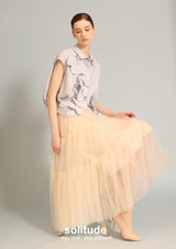 Pastel Blue Flower Patches Sleeveless Shirt