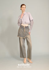 Double Layer Drawstring Washed Jeans