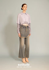 Double Layer Drawstring Washed Jeans