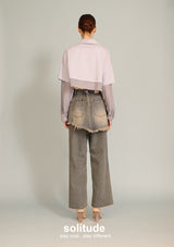 Double Layer Drawstring Washed Jeans