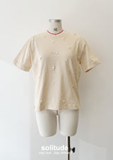 Beige Embellished Knit Top