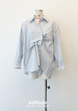 Blue Oversize Striped Gathers Shirt