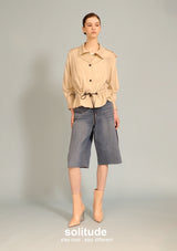 Khaki Drawstring Shirt Jacket