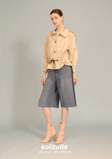 Khaki Drawstring Shirt Jacket