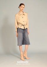 Khaki Drawstring Shirt Jacket