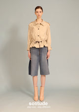 Khaki Drawstring Shirt Jacket