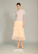 Beige Pink Gathers Gauze Skirt