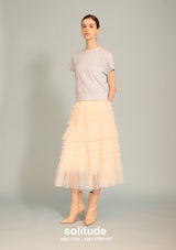 Beige Pink Gathers Gauze Skirt