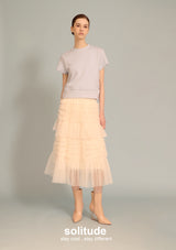 Beige Pink Gathers Gauze Skirt
