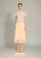 Beige Pink Gathers Gauze Skirt