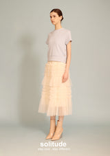 Beige Pink Gathers Gauze Skirt